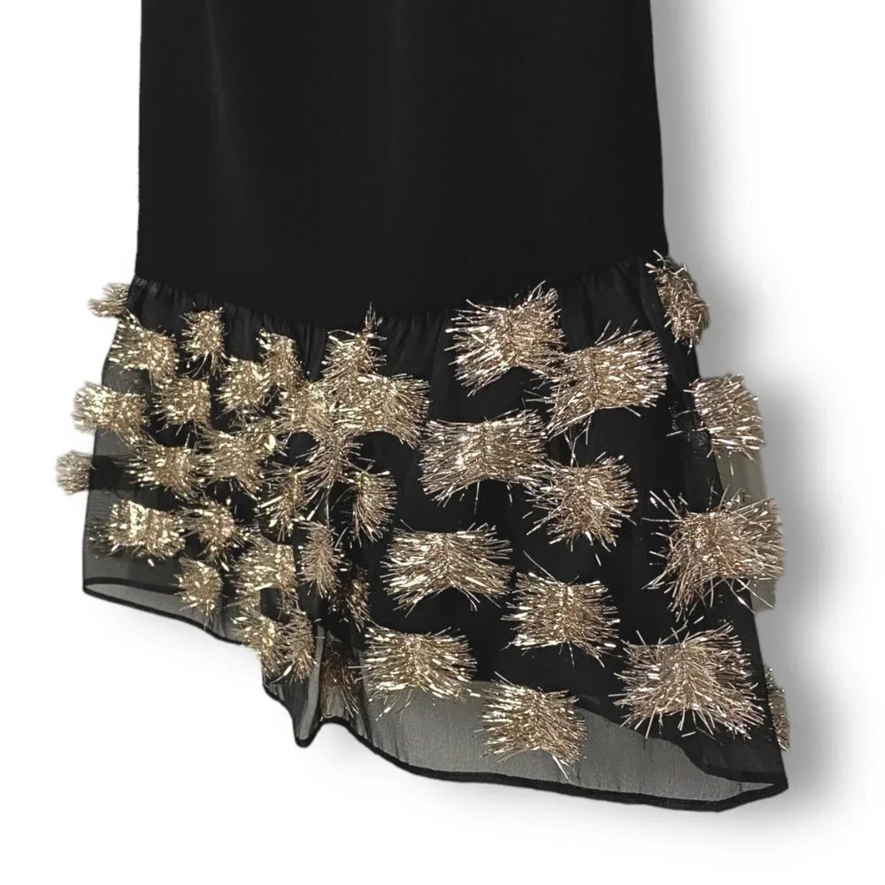 NWT Trina Turk Black Gold Trim Sleeveless Shift Mini Cocktail Dress, Sz 2